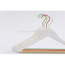 Hot selling candy color wooden shirt hanger with color Hook and pvc tube